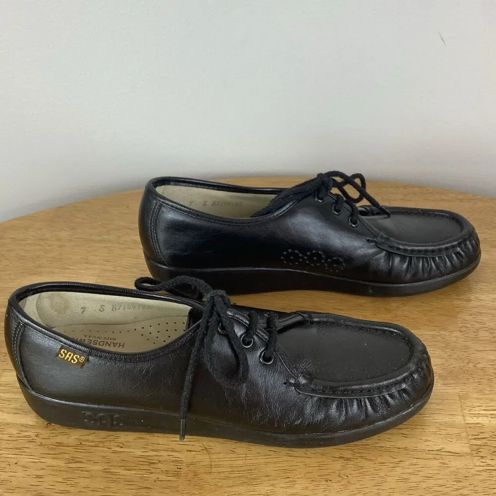 SAS Siesta Women’s 7S Comfort Shoes Black Leather Loafers Genuine Hand sewn USA - Picture 6 of 9